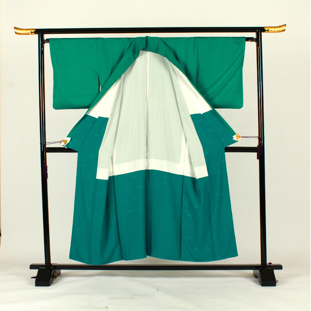 色無地 斉藤三才 三才鳥  身丈152.5cm 裄丈65.5cm 袷  正絹 Aランク 緑系 1114000443219
