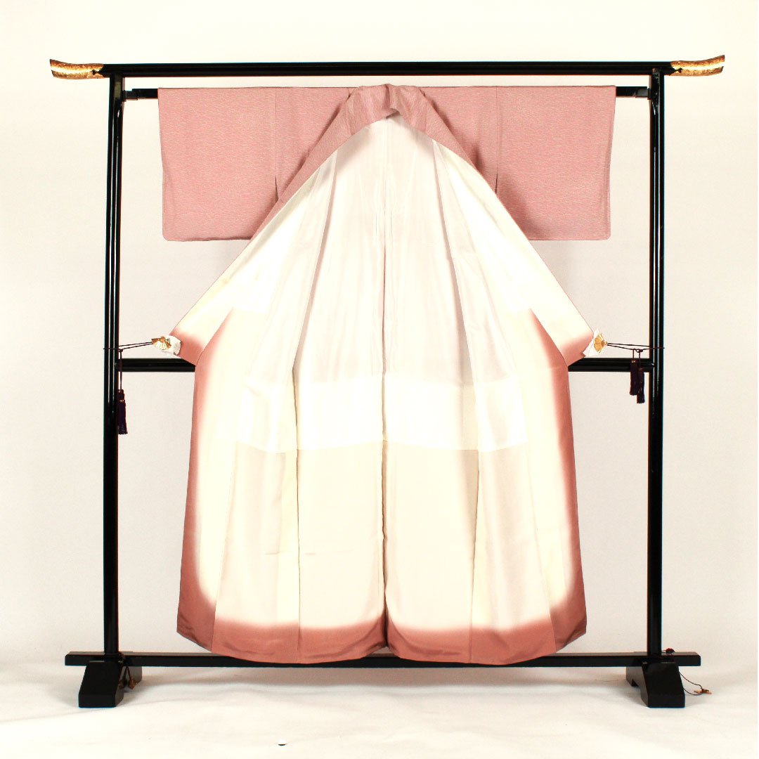 小紋 身丈157cm 裄丈62cm 袷  露芝模様  正絹 Sランク ピンク系 1115001052313