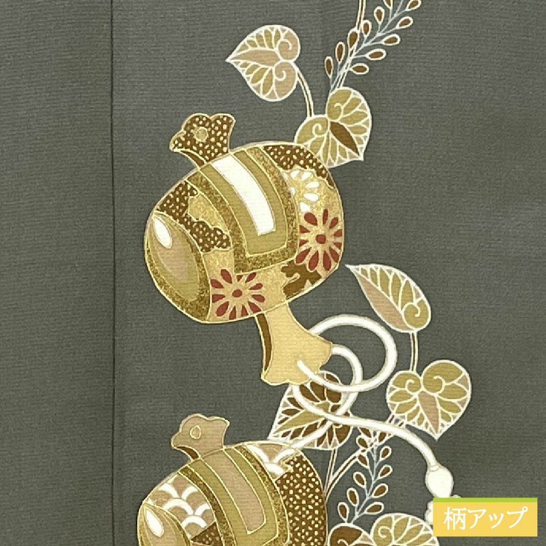 訪問着 正絹 Sランク 袷 身丈155cm 裄丈62.5cm 利休鼠色（りきゅうねずみいろ） 京友禅 付下げ 葵 小槌 スーパー鈴ガード 緑系 1112007212319