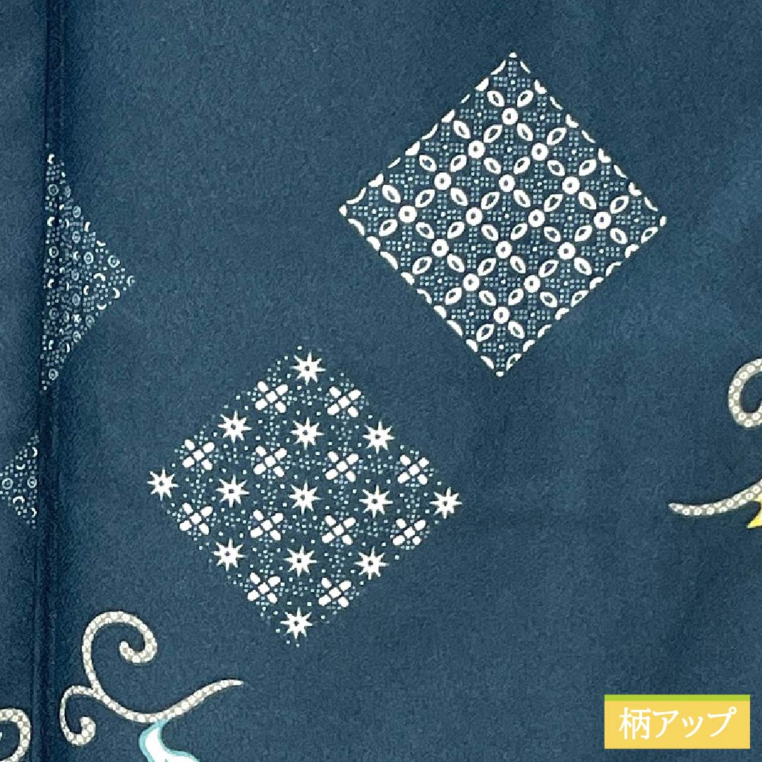 小紋 ポリエステル 身丈167.5cm 裄丈66cm 袷 深藍色（ふかあいいろ） 抽象模様 洗える着物 しつけ糸付き Sランク 紺系 1115006012518