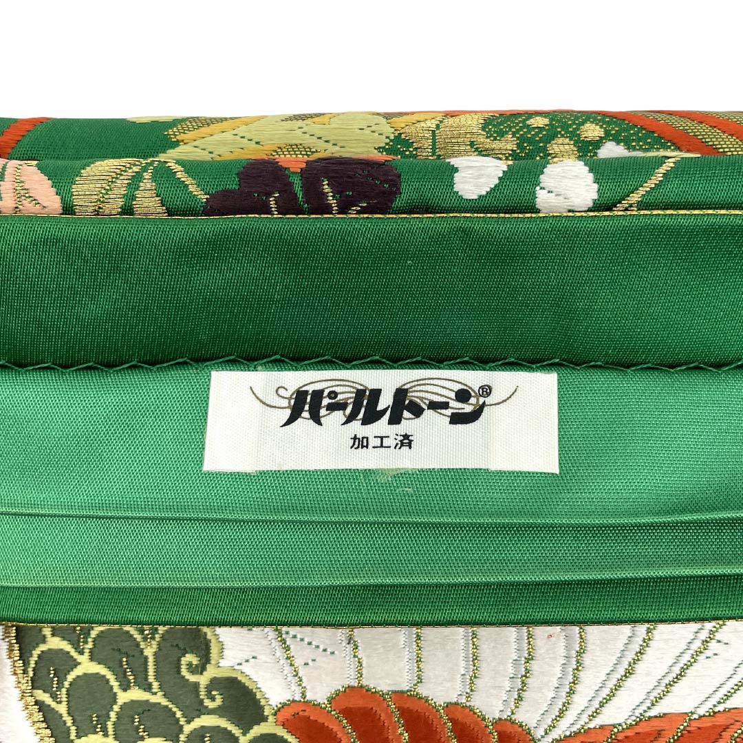 みどり袋帯 リサイクル着物】袋帯 正絹 Bランク 草緑色（そうりょくしょく