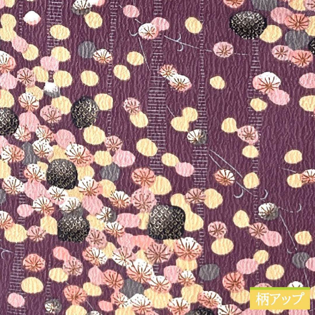 小紋 ポリエステル 身丈161.5cm 裄丈66cm 袷 蒲萄色（えびいろ） 古代紫色（こだいむらさきいろ） 型染 抽象柄 洗える着物 Aランク 紫系 1115005543420
