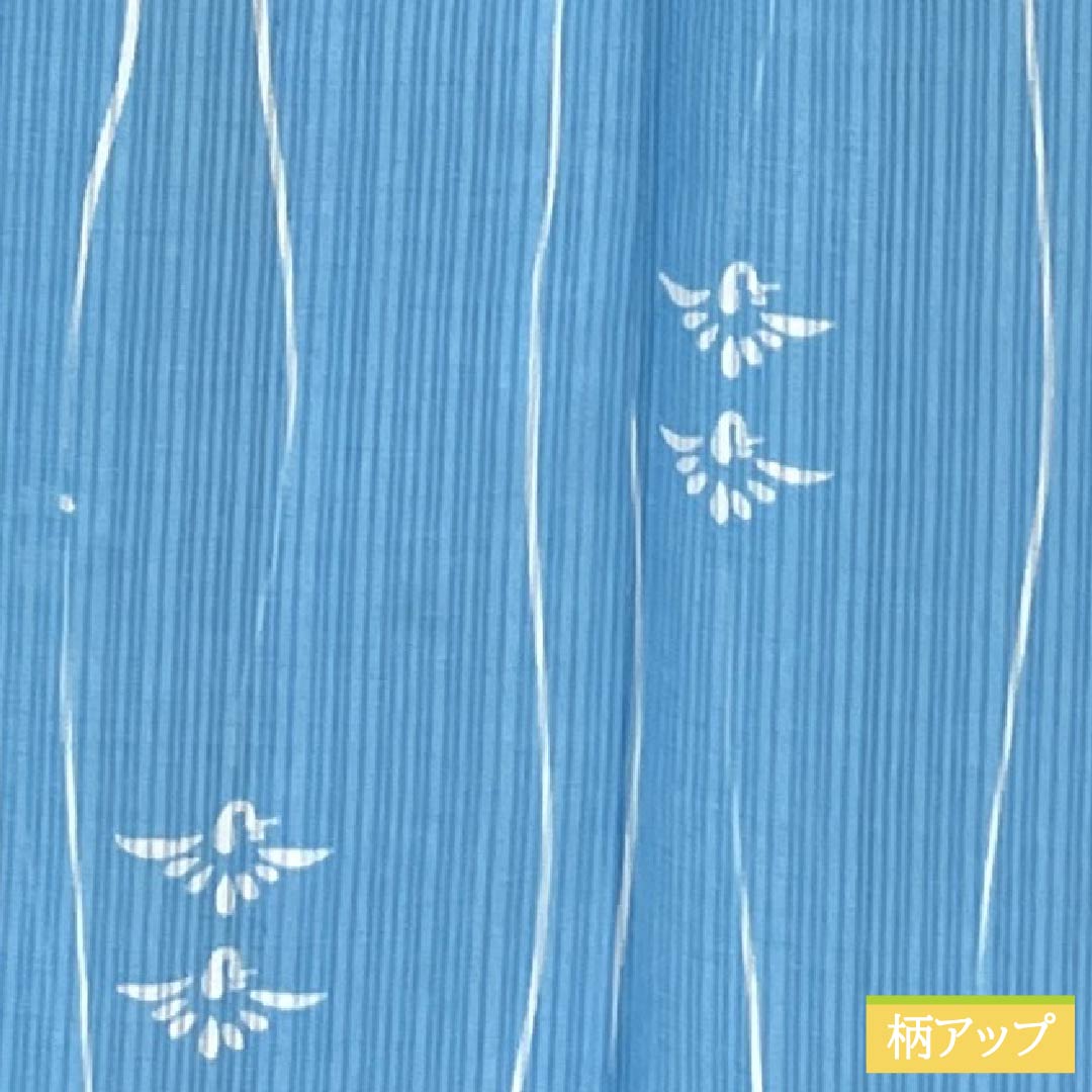 夏物 ポリエステル 小紋 身丈161cm 裄丈68cm 浅藍色（うすらんいろ） 竪絽 縞 鶴 絽 Bランク 水色系 1132002484424