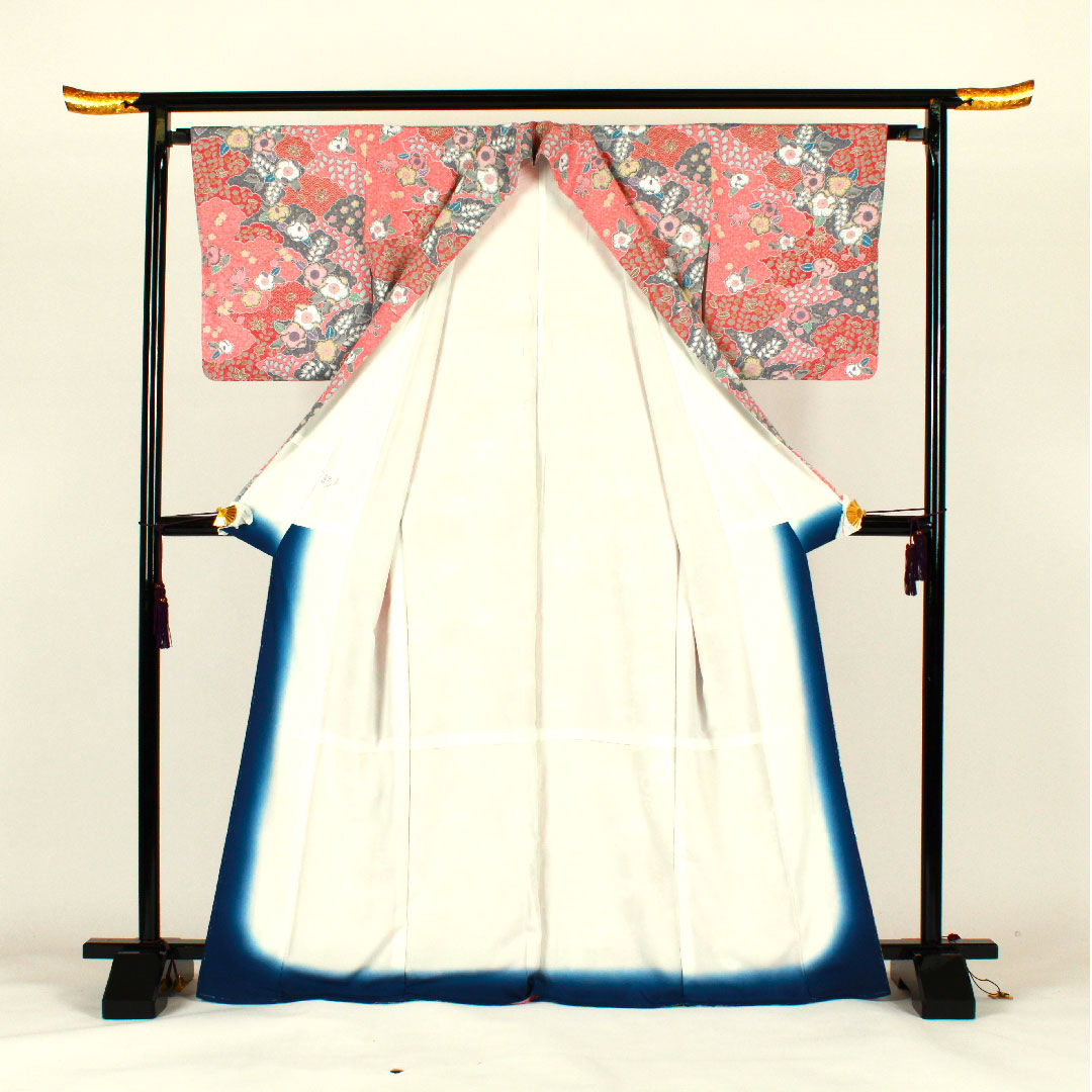 小紋 身丈170cm 裄丈66cm 袷  辻ヶ花 洗える着物  ポリ Sランク ピンク系 1115000752513