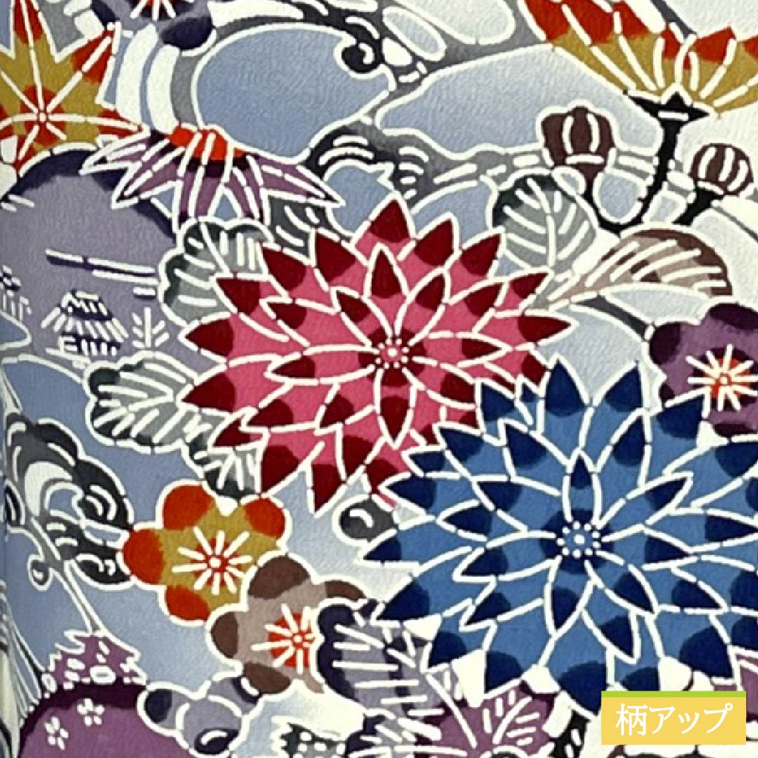 訪問着 正絹 Aランク 袷 身丈158cm 裄丈65cm 紺藤色（こんふじいろ） 京紅型 花 しつけ糸付き 青系 1112007023317