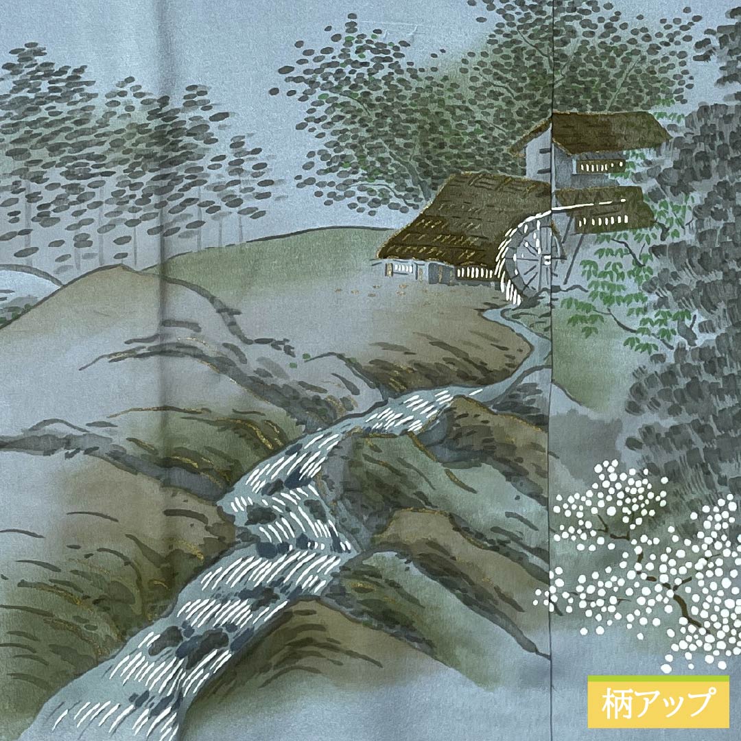 男物長襦袢 正絹 Aランク 身丈137cm 裄丈64.5cm 朧花色（おぼろはないろ） 風景画 単衣 水色系 1140000763324