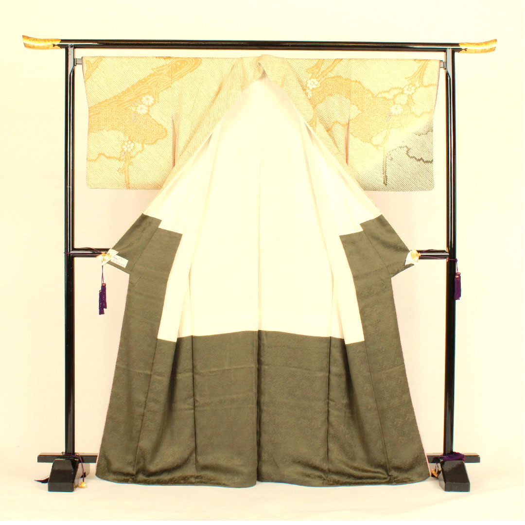 訪問着 袷 身丈167cm 裄丈69cm 総絞り 刺繍 吉祥文様 正絹 Sランク 黄系 1112000562523