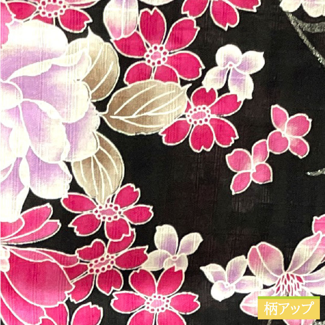 Yukata Cotton Length 165.5cm Sleeve length 64.5cm S rank Single layer Black Rose Cherry blossom 1118004512510