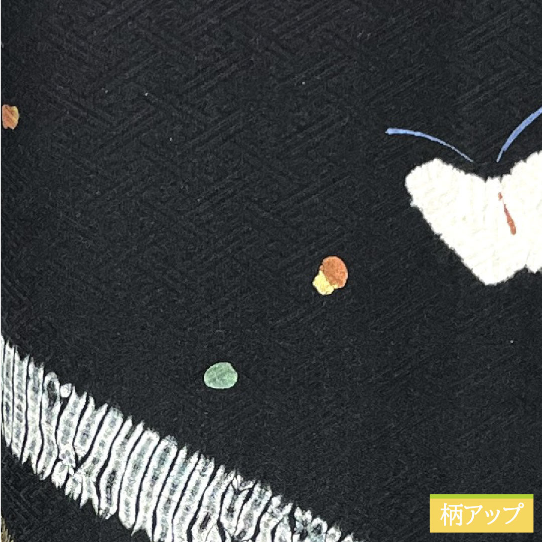 訪問着 正絹 袷 身丈157.5cm 裄丈63.5cm 絞り 蝶 Aランク 黒系 1112004393310