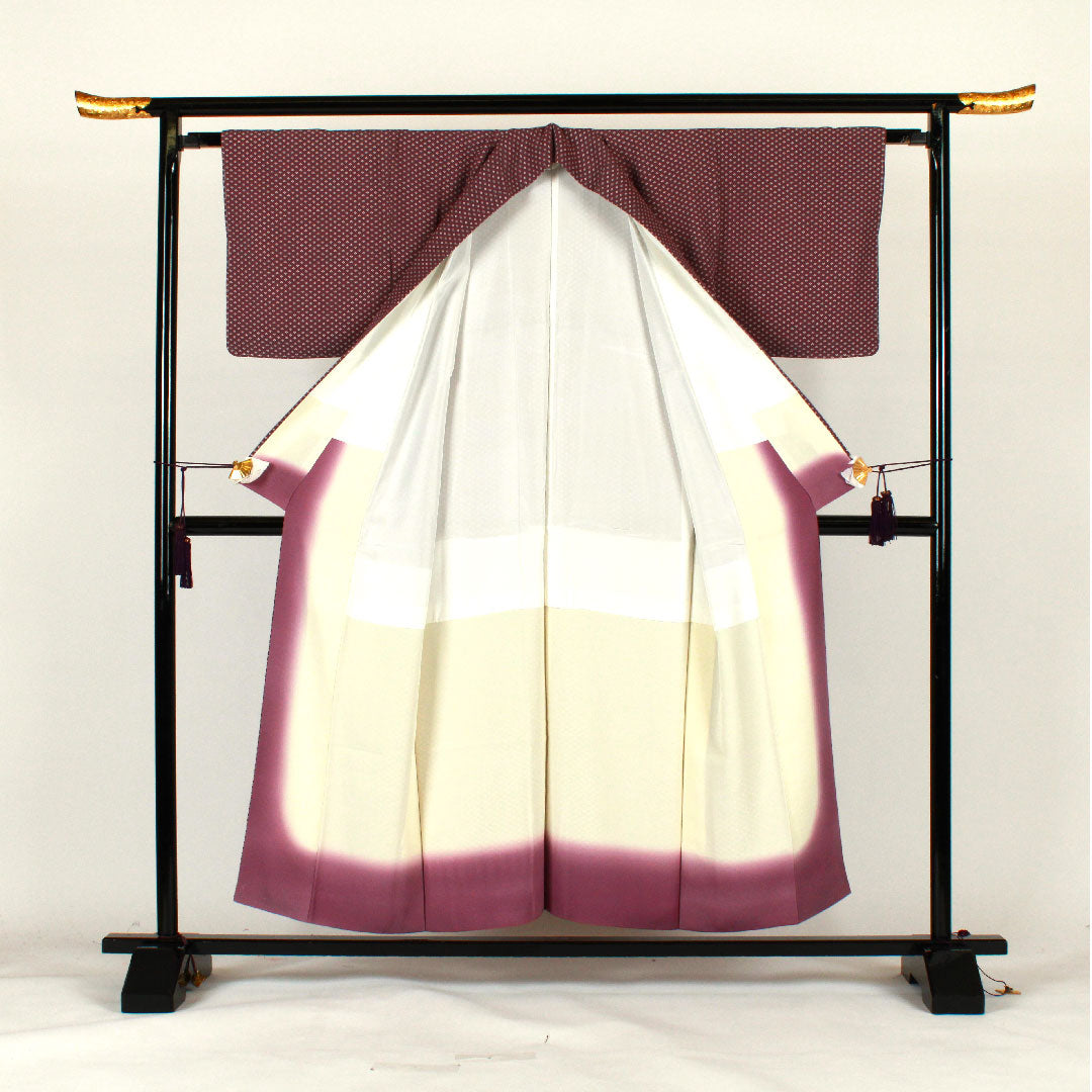 小紋 身丈155cm 裄丈64cm 袷  四つ菱  正絹 Sランク 紫系 1115001522320