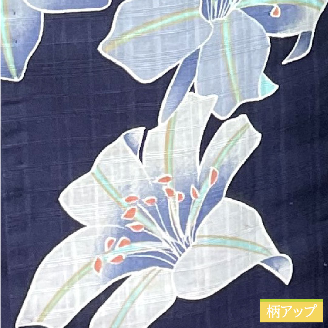 Yukata Cotton Length 166cm Sleeve length 64.5cm S rank Single layer Navy blue Smoke color Casablanca 1118005142518