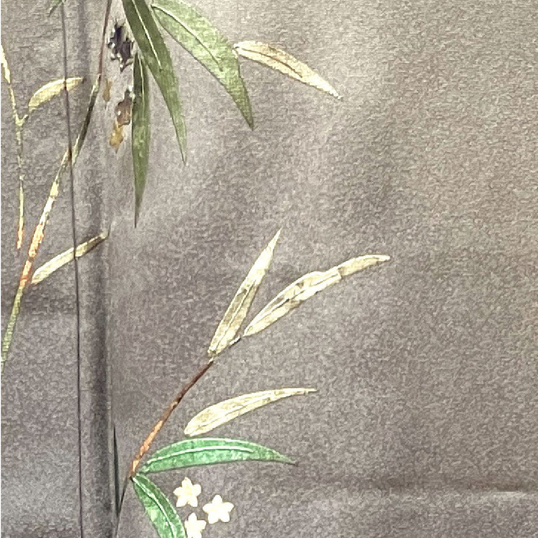 Homongi, pure silk, lined, length 156cm, sleeve length 63cm, tin color, gold leaf finish, floral pattern, S rank, gray, 1112002942322
