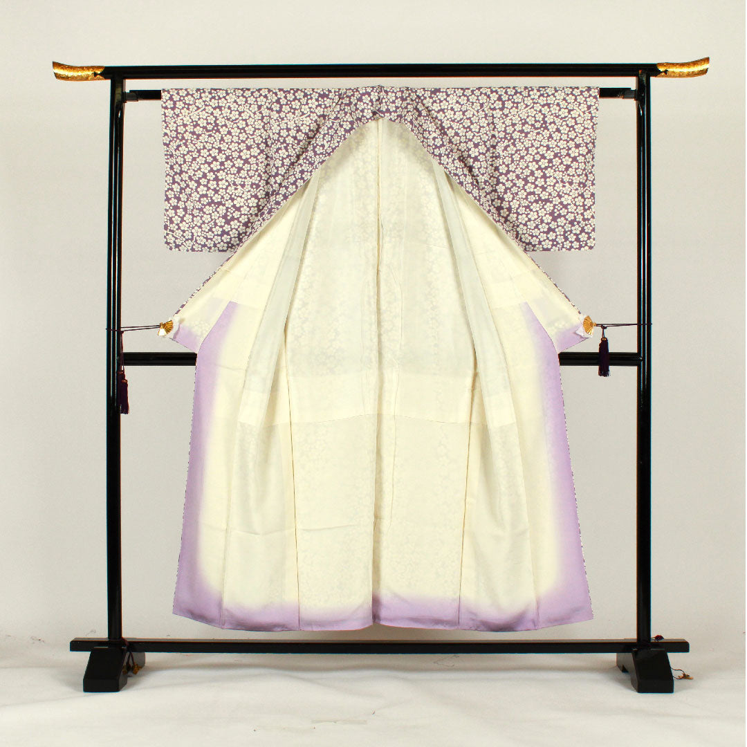小紋 身丈154cm 裄丈62cm 袷  梅  正絹 Sランク 紫系 1115001492220