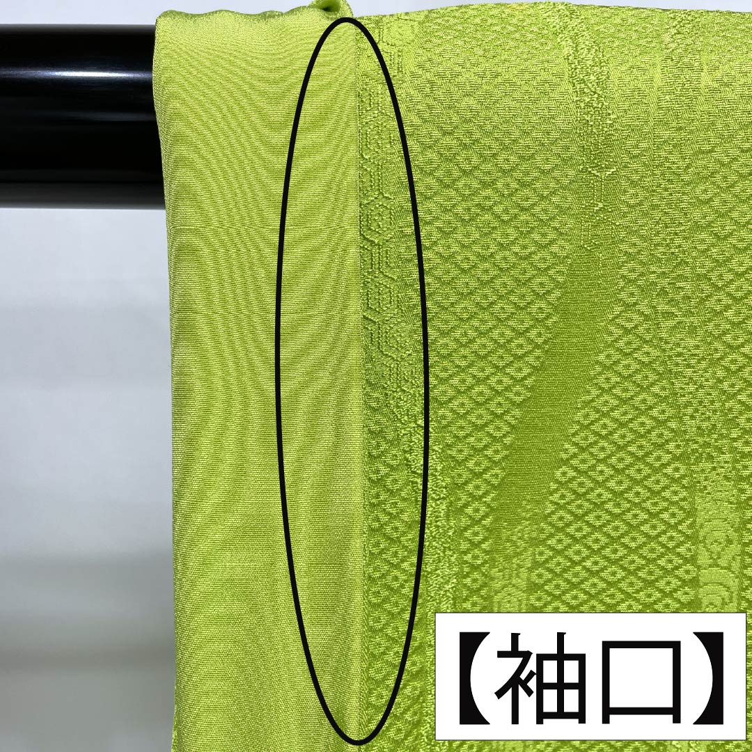 色無地 正絹 Aランク 身丈156cm 裄丈63cm 黄浅緑色（きあさみどりいろ） 一つ紋 揚羽蝶 立涌 袷 緑系 1114002773319