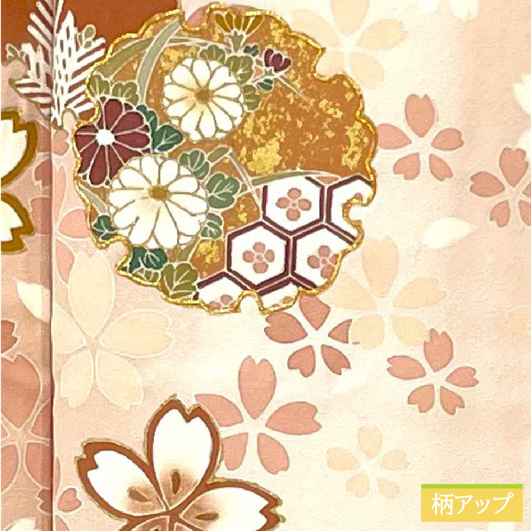 Homongi, pure silk, lined, length 162.5cm, sleeve length 67.5cm, modern colors, Kyo-Yuzen, snowflake, cherry blossom, A rank, pink, 1112005013413