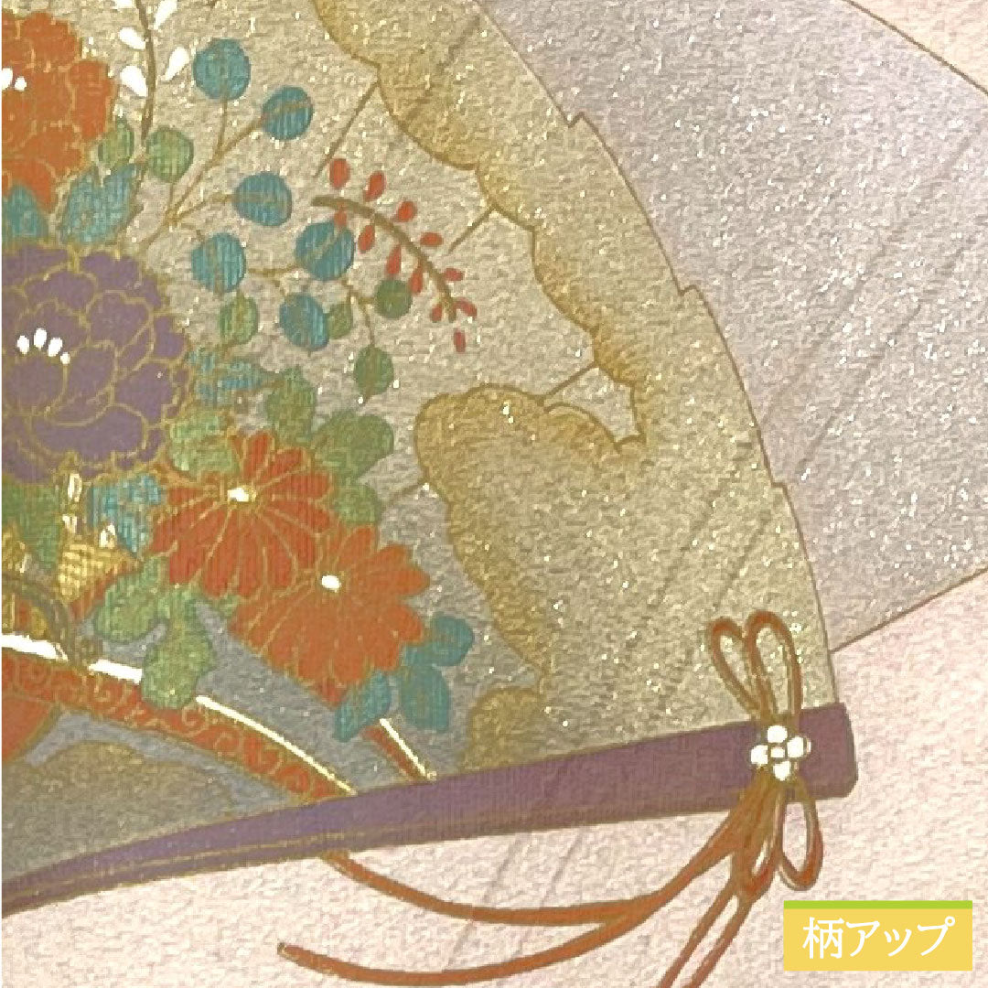 Homongi (formal kimono) made of polyester, lined, length 159cm, sleeve length 63cm, cherry blossom color, washable kimono, fan, half-collar included, S rank, pink, 1112004382313