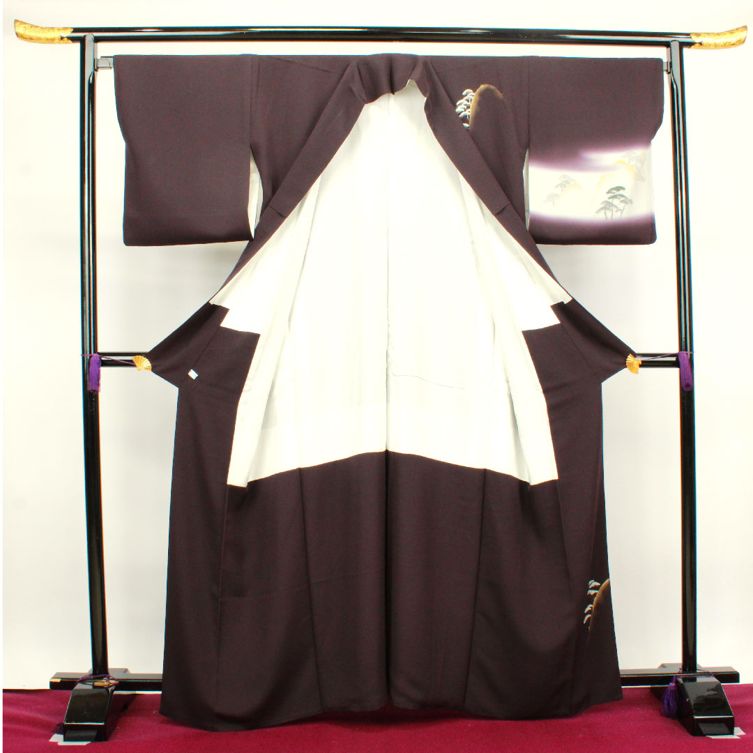 訪問着 袷 身丈164cm 裄丈65cm 紫黒色 作家物 風景模様 正絹 Aランク 紫系 1112002483420