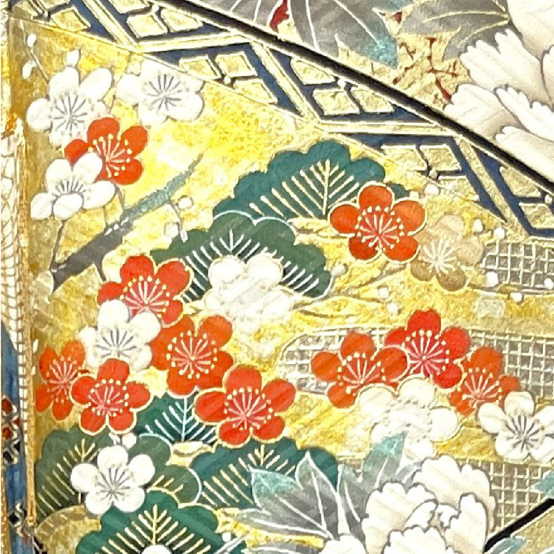振袖 身丈163.5cm 裄丈67.5cm 袷  甚三紅色 京友禅 御所車 吉祥文様 作家物  正絹 Aランク 朱系 1113001623416