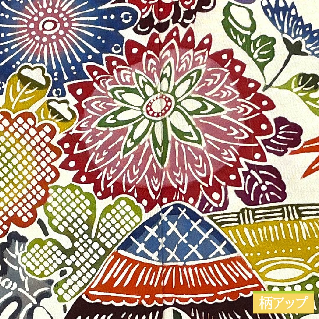 訪問着 正絹 Bランク 袷 身丈167.5cm 裄丈64.5cm 瑠璃色（るりいろ） 京紅型 紅型調 風景模様 半衿付き 青系 1112006684517