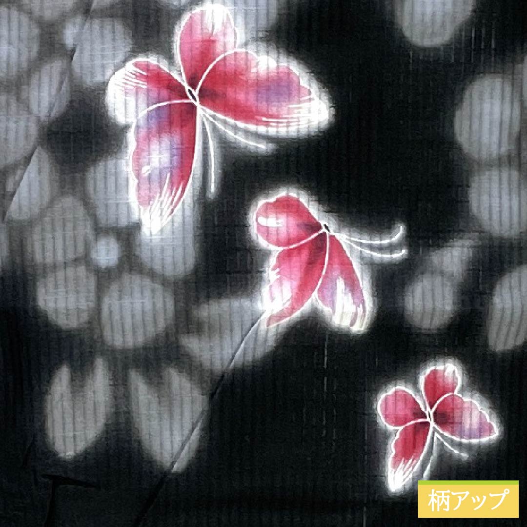 Cotton Yukata, Length 158.5cm, Sleeve Length 64.5cm, S Rank, Single Layer, Black, Butterfly and Flower Design, 1118006152310