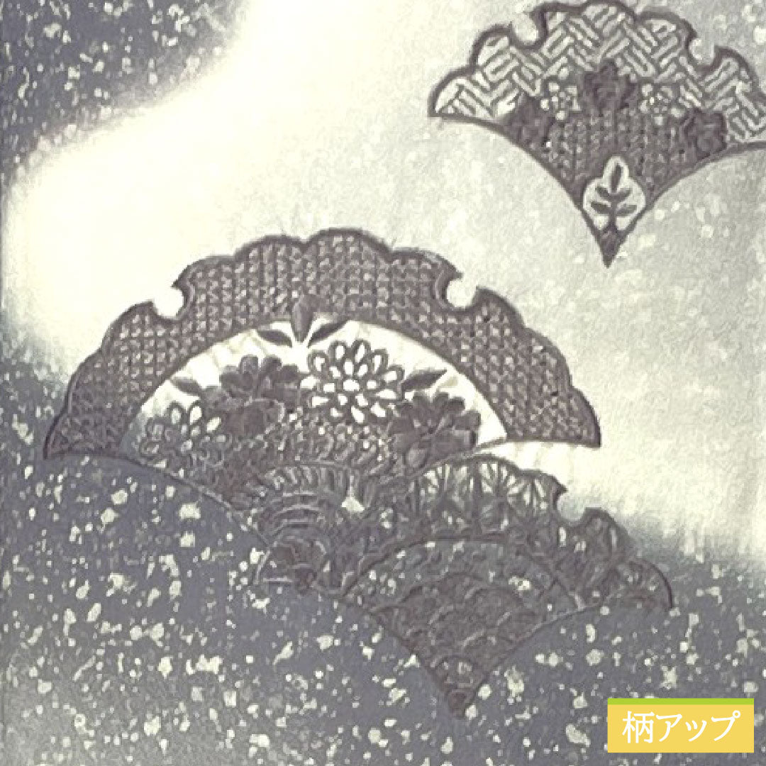 訪問着 正絹 袷 身丈157.5cm 裄丈61.5cm つるば鼠色（つるばねずいろ） タタキ染 扇 一つ紋 中陰三階菱 Aランク 紫系 1112005223320