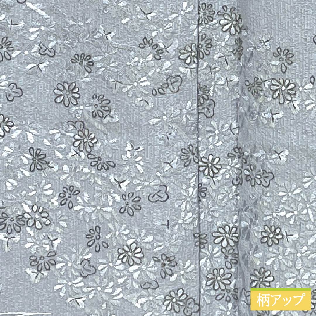 訪問着 正絹 Bランク 袷 身丈168cm 裄丈62cm 白銅色（はくどういろ） 蘇州刺繡 草花 流水 しつけ糸付き グレー系 1112007524522