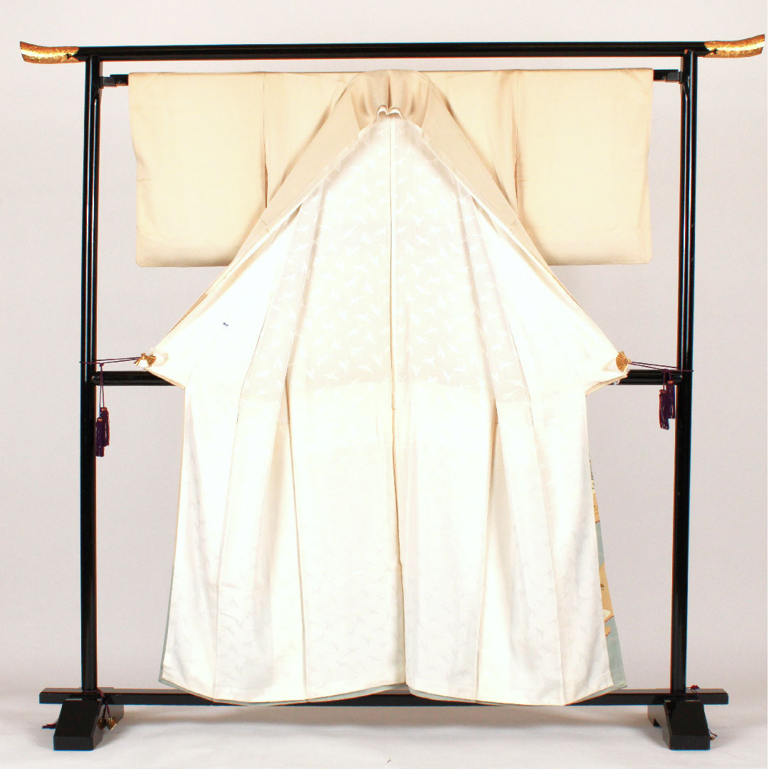 色留袖 身丈157cm 裄丈64cm 袷 東京友禅 正絹 Bランク 三つ紋 クリーム系 1111000284315