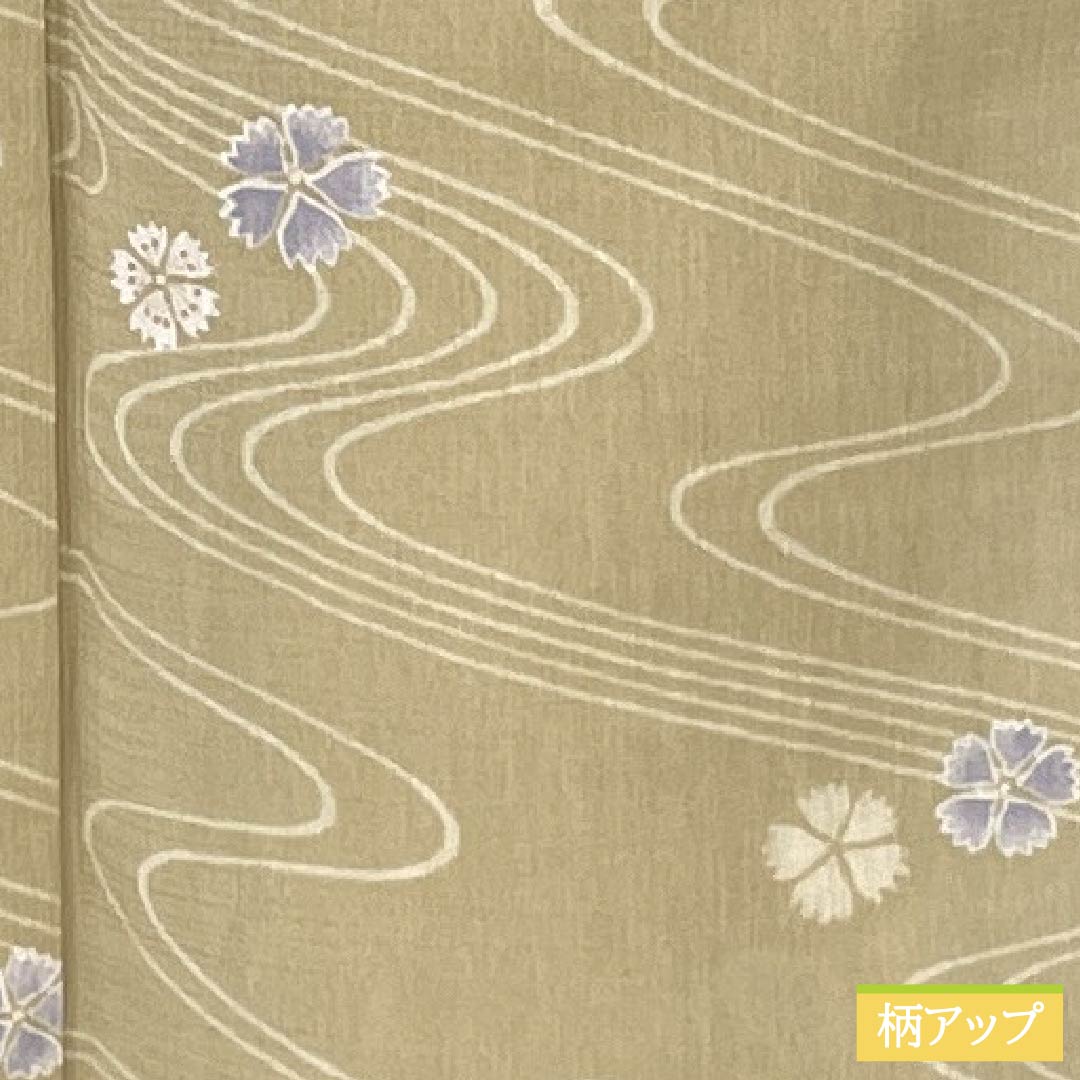 夏物 ポリエステル 小紋 身丈158cm 裄丈64cm 桑色白茶色（くわいろしらちゃいろ） 流水 ひなげし 洗える着物 紗 Sランク ベージュ系 1132002602325