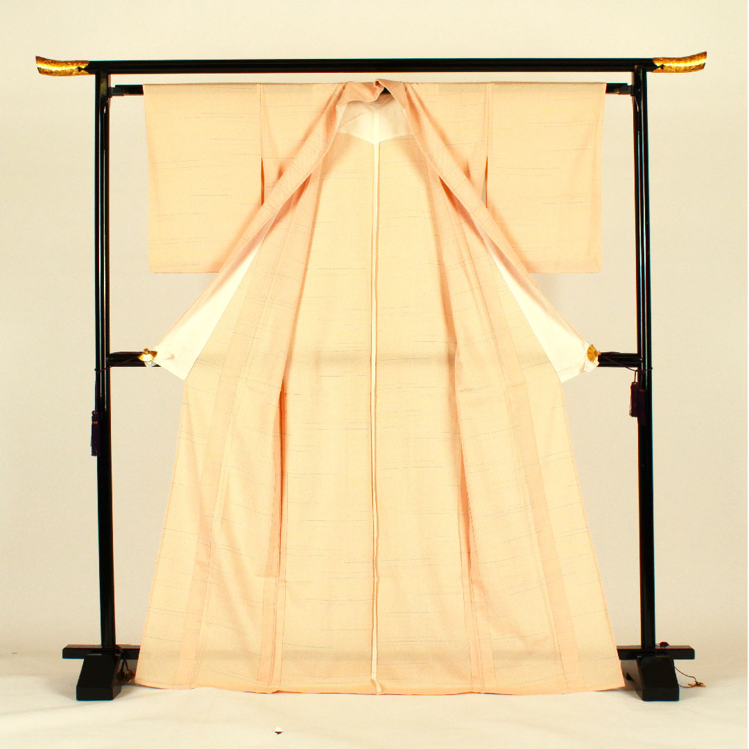 紬 身丈173cm 裄丈63cm 幾何学模様 正絹 Sランク 単衣 朱系 1116001062516