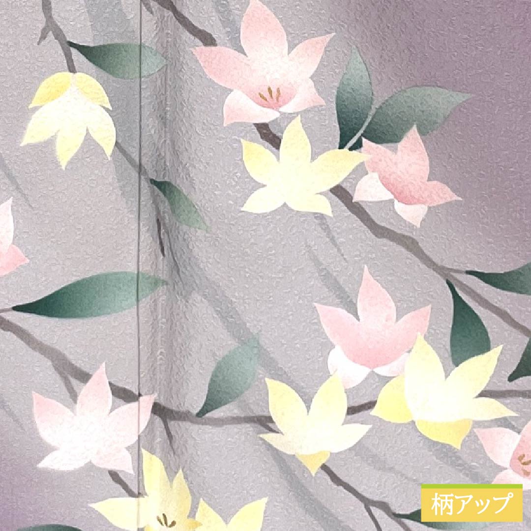 訪問着 正絹 Bランク 袷 身丈165.5cm 裄丈67.5cm 淡紅藤色（うすべにふじいろ） 付下げ 草花 紫系 1112007404520