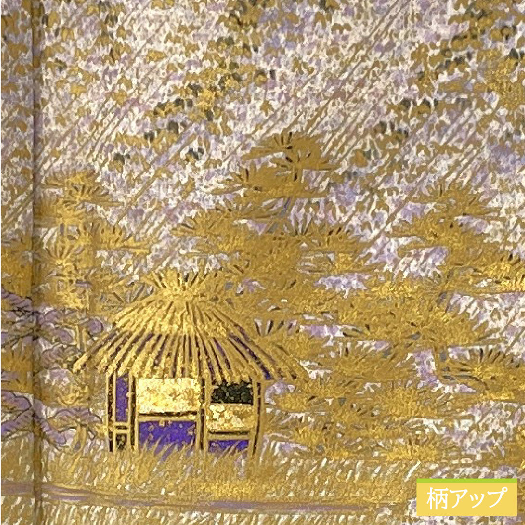 訪問着 正絹 袷 身丈158cm 裄丈62cm 銀白色（ぎんはくしょく） 京友禅 風景模様 パールトーン加工 作家物 Aランク グレー系 1112004963322