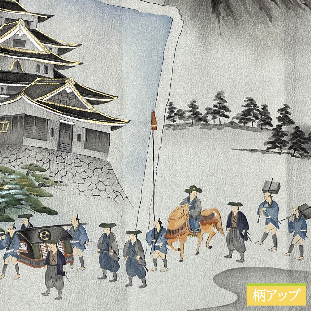 Men's Nagajuban (long under-kimono), Pure Silk, Grade A, Length 133cm, Sleeve Length 66cm, Chigusa Nezuiro (Chigusa Gray), Daimyo Procession, Mount Fuji Design, Single-Layer, Gray, Item Number 1140000603322