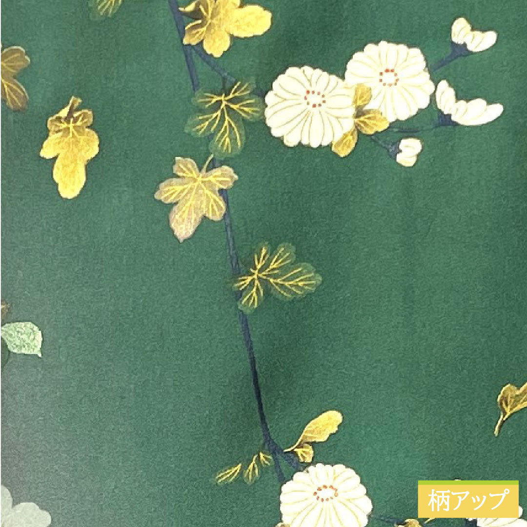 Homongi, pure silk, lined, length 166cm, sleeve length 66cm, Satsuma Nandouiro, Kyo-Yuzen, floral pattern, A rank, green, 1112004243519