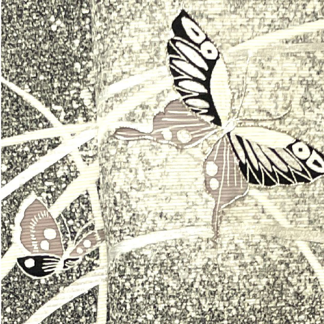 夏物 正絹 訪問着 身丈165cm 裄丈66cm モノトーン 蝶 露草 絽 Sランク グラデーション系 1132000592599