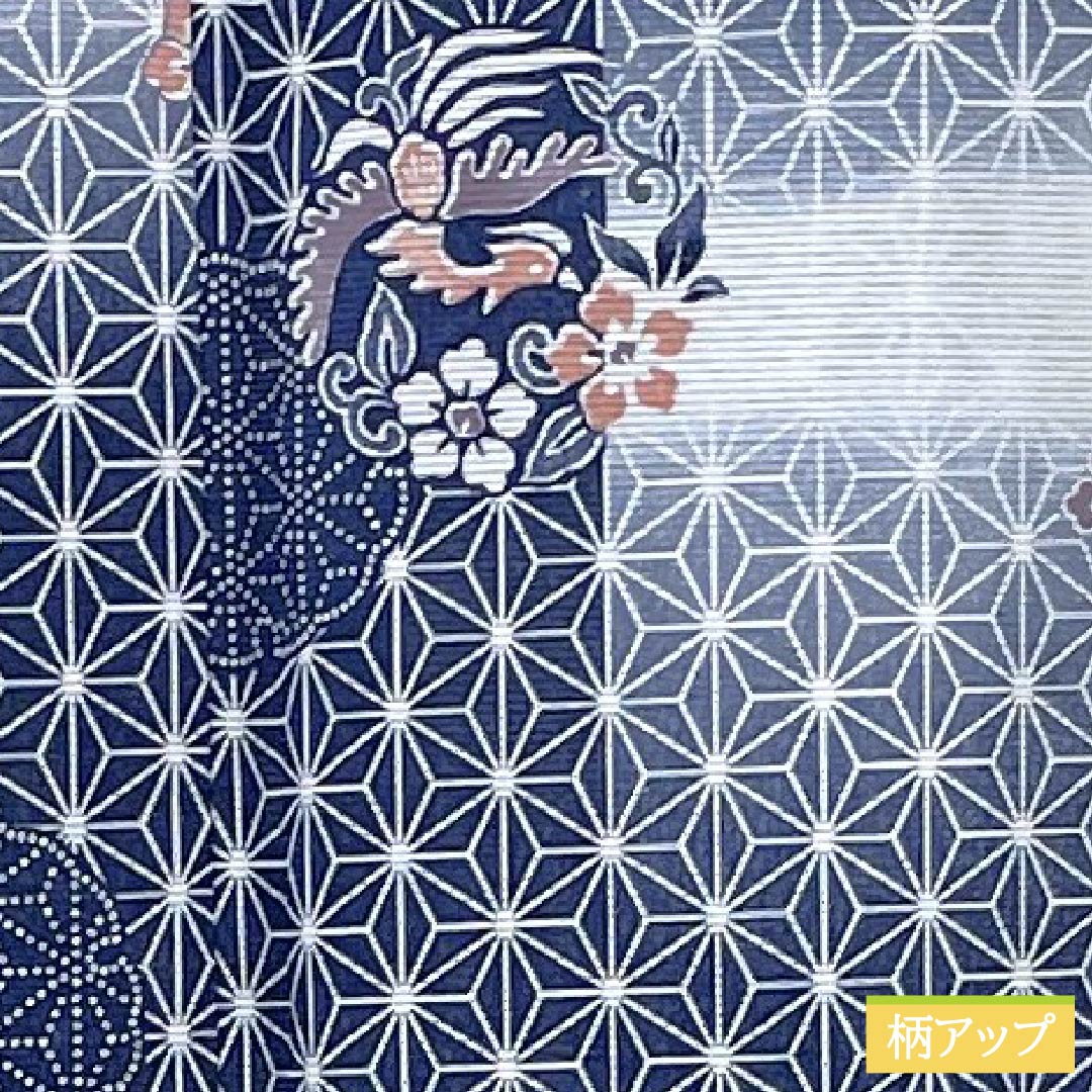 夏物 ポリエステル 小紋 身丈149cm 裄丈62cm 鉄蒲萄色（てつぶどういろ） 麻の葉 古典柄 洗える着物 絽 Aランク 紺系 1132002633118