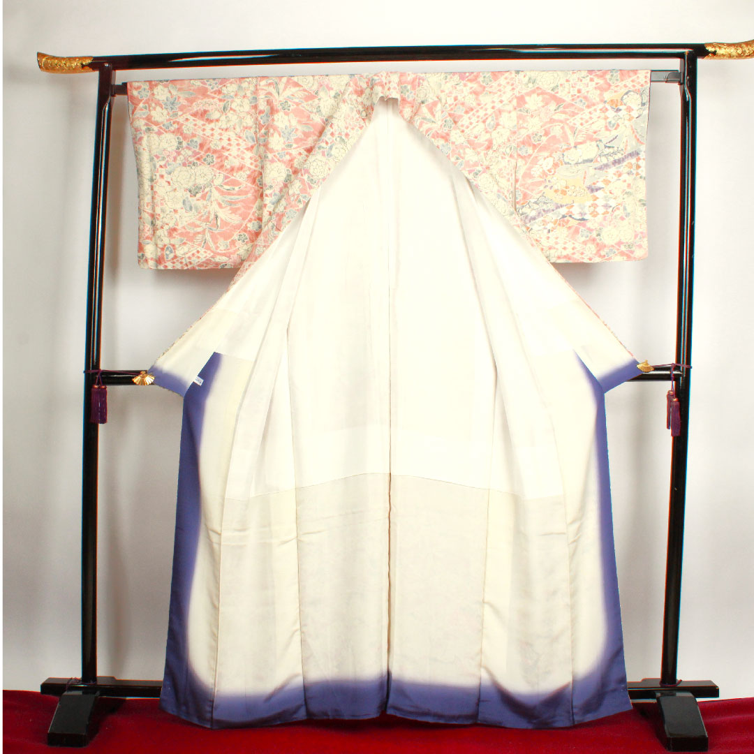 小紋 身丈164cm 裄丈64cm 袷  宍色 辻ヶ花  正絹 Sランク ピンク系 1115002272413