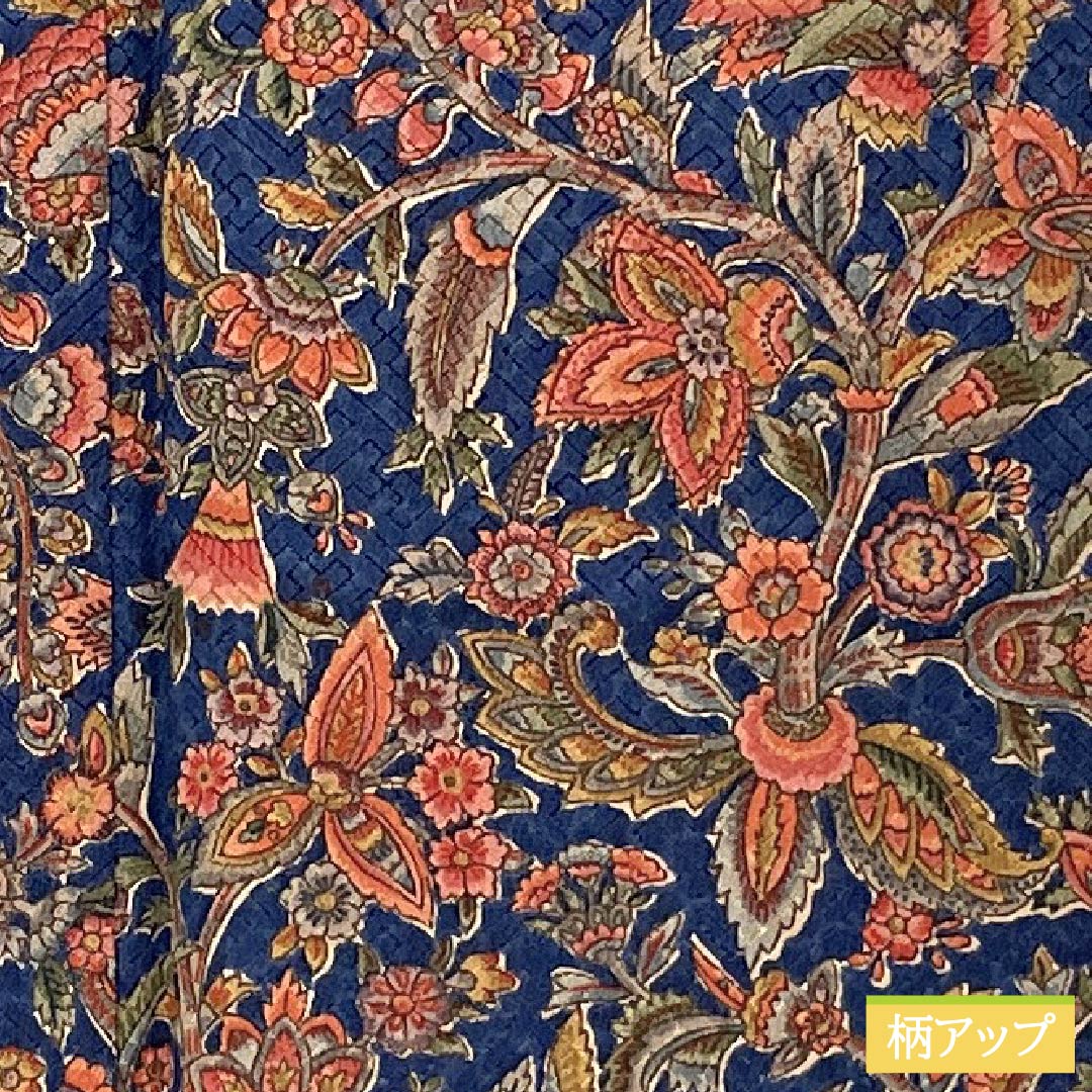 小紋 正絹 Sランク 身丈161cm 裄丈62.5cm 袷 鉄蒲萄色（てつぶどういろ） 更紗 しつけ糸付き 紺系 1115007142418