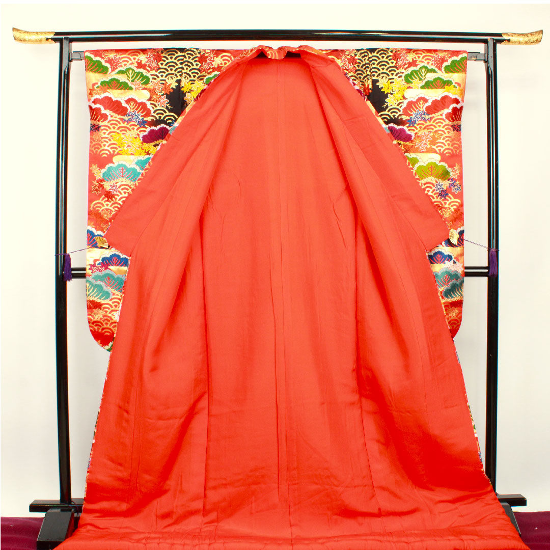 色打掛 身丈190cm  唐織 松 青海波 正絹 Sランク 袷 赤系 1110000222912