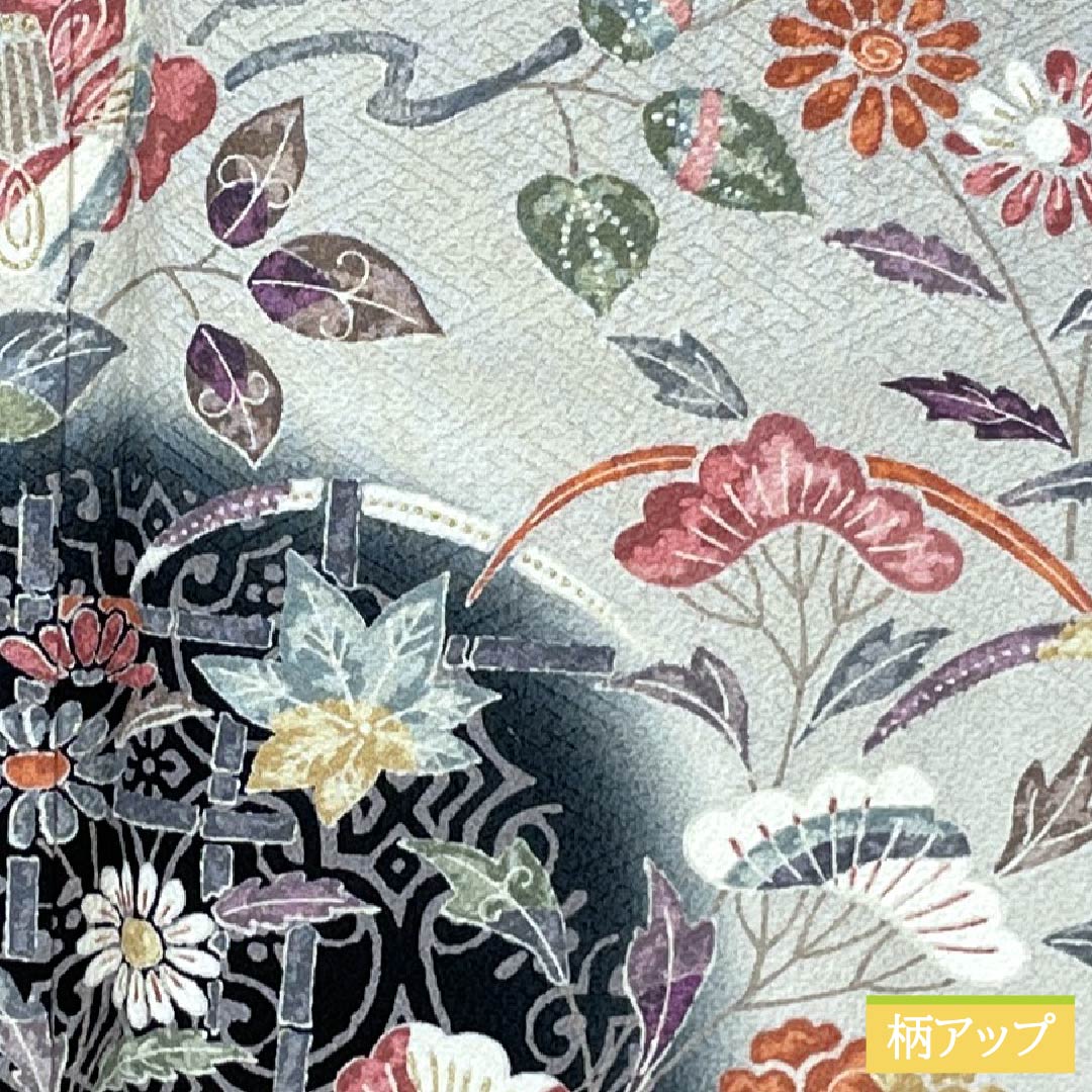 訪問着 正絹 Sランク 袷 身丈160cm 裄丈64cm 京友禅 藤 桜 グレー系 1112006302422