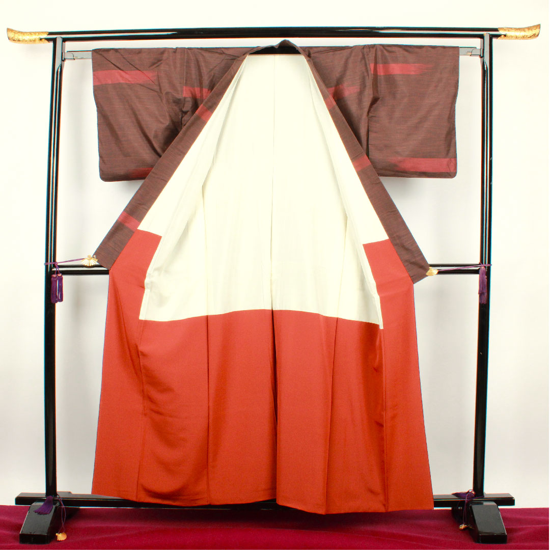 大島紬 身丈159.5cm 裄丈60.5cm 黒鳶色 横縞 縞大島 正絹 Bランク 袷 茶系 1116001714314