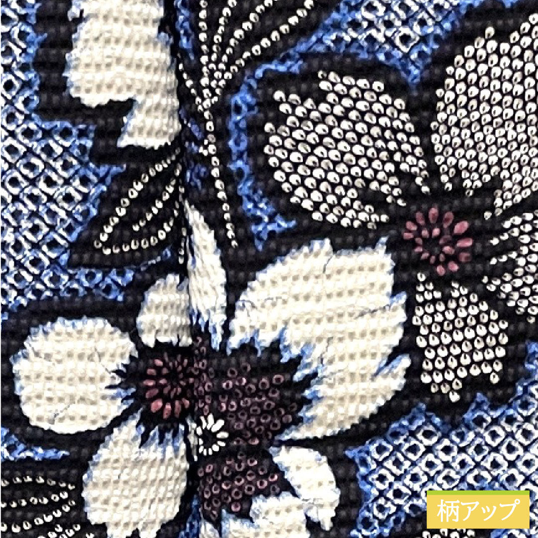 Yukata Cotton Length 152.5cm Sleeve length 64cm S rank Single layer Navy Deep navy Ripple Abstract flower 1118004742218