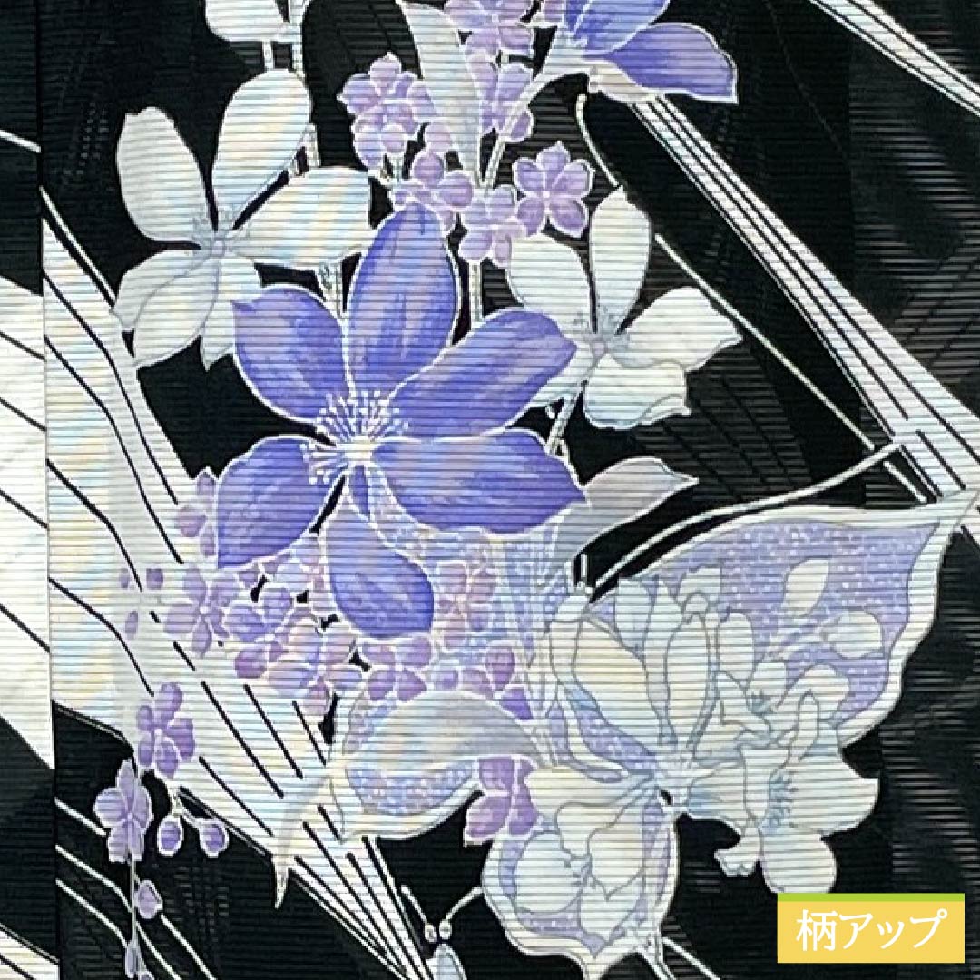 夏物 ポリエステル 小紋 Bランク 身丈159.5cm 裄丈65cm 花柄 洗える着物 絽 黒系 1132005144310