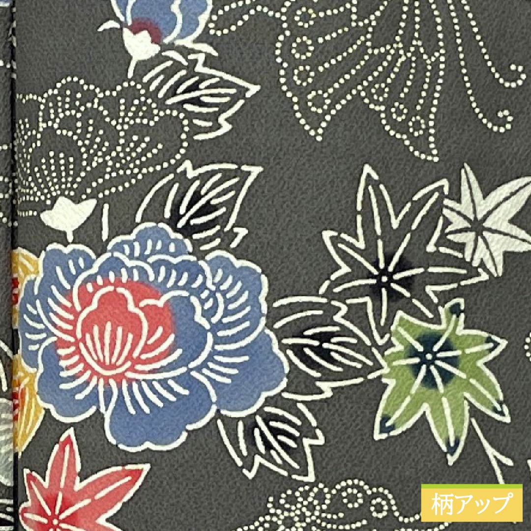 小紋 正絹 Sランク 身丈154cm 裄丈64cm 袷 薄黒色（うすぐろいろ） 京紅型 半衿付き 蝶 花 グレー系 1115007742222