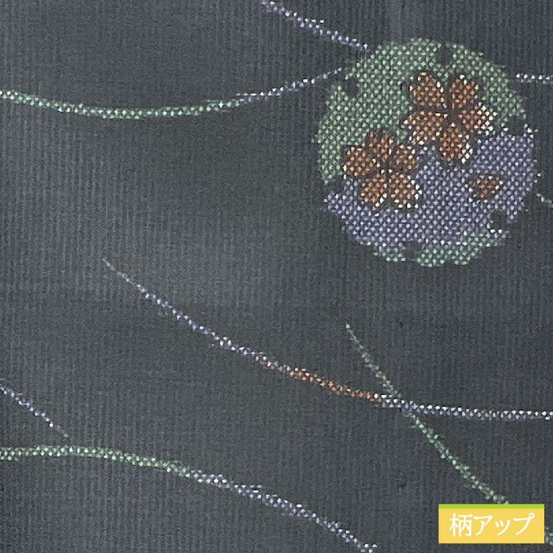 夏物 ポリエステル 小紋 身丈156cm 裄丈65cm 雪輪 露芝 洗える着物 紗 Sランク 黒系 1132001912310