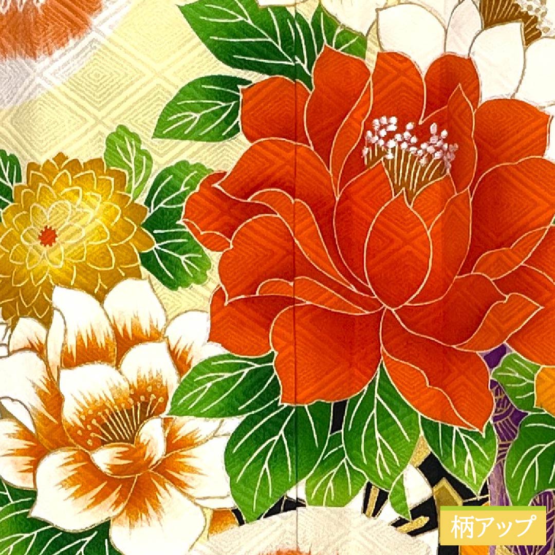 訪問着 正絹 Aランク 袷 身丈158cm 裄丈62cm 赤橙色（あかだいだいいろ） 京友禅 絞り 吉祥文様 入子菱 花 橙系 1112007513326