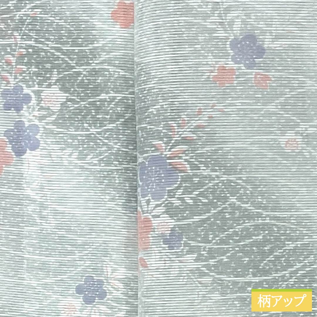 夏物 ポリエステル 小紋 Aランク 身丈153.5cm 裄丈62.5cm 青磁色（せいじいろ） 露芝 桜 洗える着物 絽 緑系 1132003373219