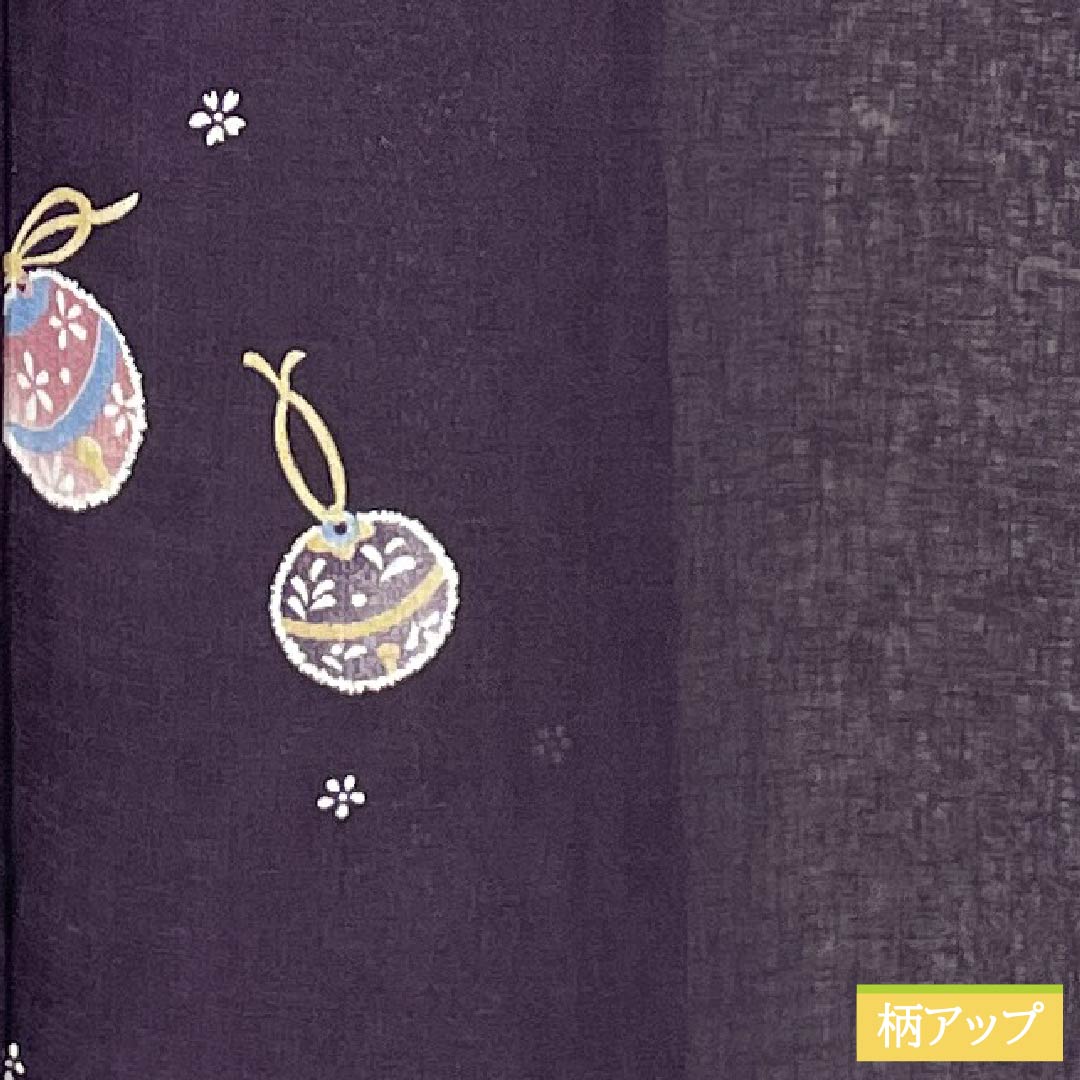 夏物 ポリエステル 小紋 身丈162cm 裄丈66cm 紫黒色（しこくしょく） 小花 鈴 洗える着物 紗 Sランク 紫系 1132002332420