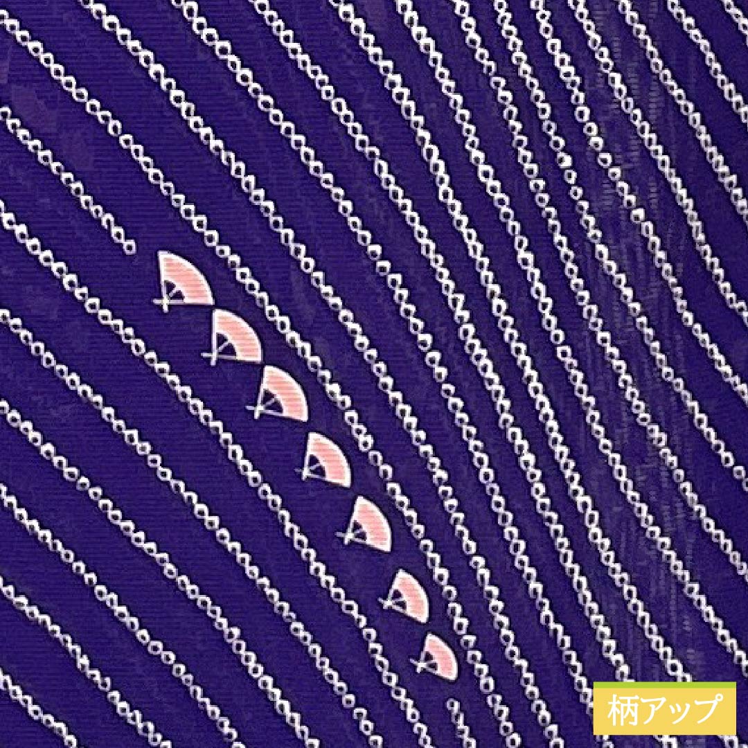 夏物 ポリエステル 小紋 身丈160.5cm 裄丈65cm 菫色（すみれいろ） 扇面 洗える着物 絽 Aランク 紫系 1132002543420