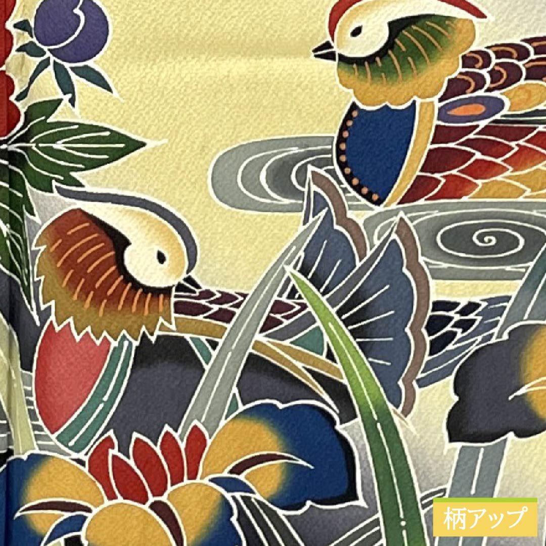 振袖 正絹 Aランク 身丈166cm 裄丈68cm 袷 錫色（すずいろ） 京紅型 宮崎染工 作家物 吉祥文様 鴛鴦 グレー系 1113002503522