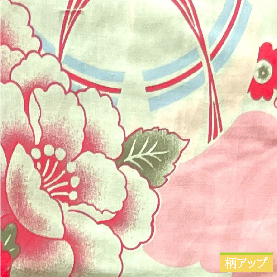 浴衣 木綿 身丈167cm 裄丈64cm Sランク 単衣 緑系 白緑色（びゃくろくいろ） 菊 鞠 雲取り 1118004662519